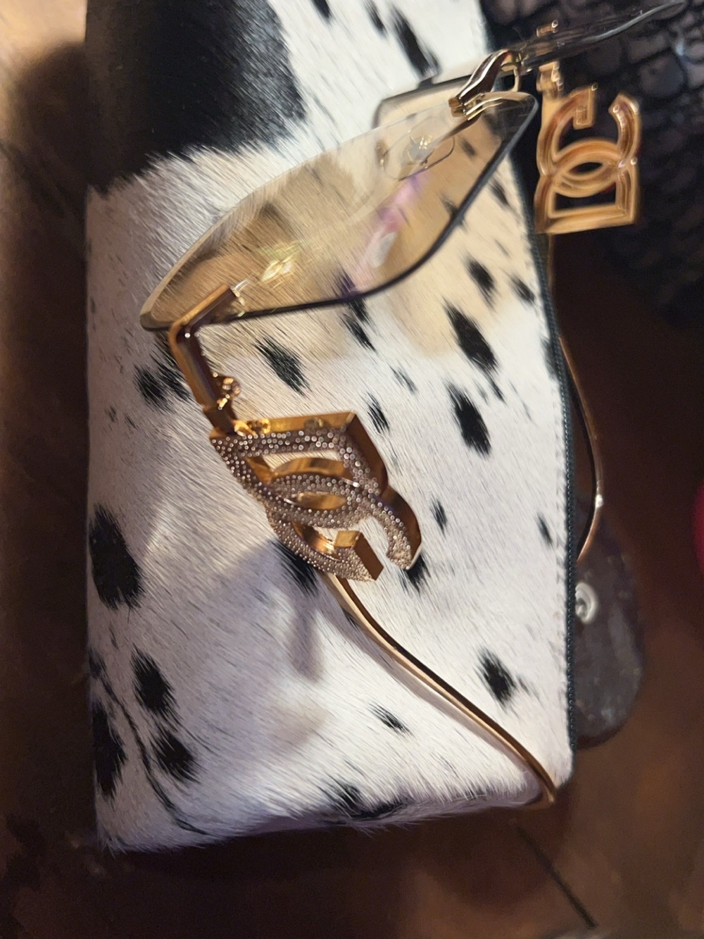 Dolce & Gabbana Gold Rimless Sunglasses with Crystal DG Logo